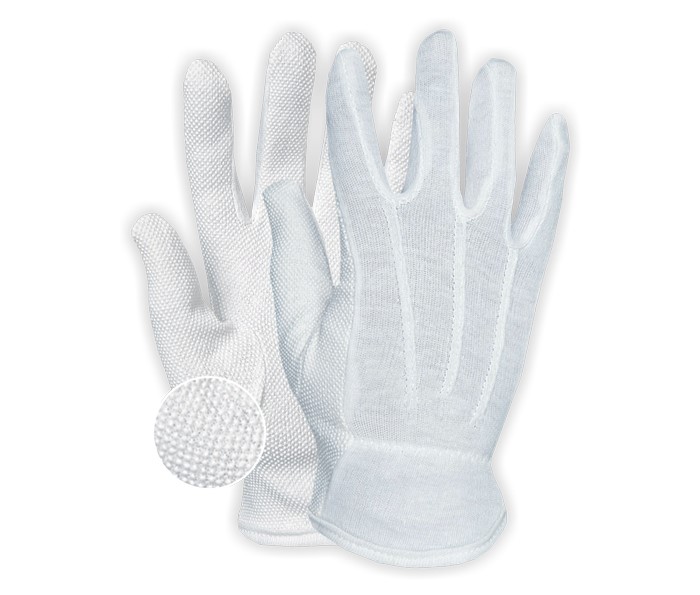 Interlock White Fourchette With PVC Mini Dots Gloves