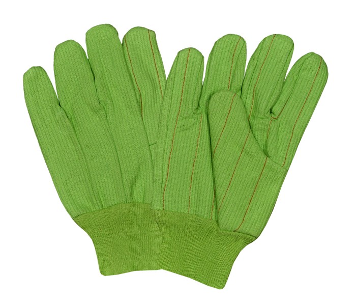 Green Corduroy Double Palm Gloves With Knitted Wrist