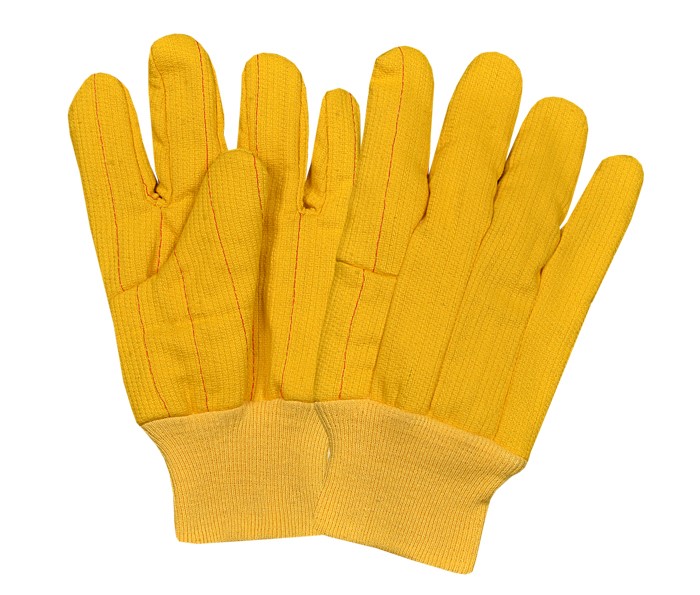 Yellow Corduroy Gloves Double Palm With Knitted Wrist