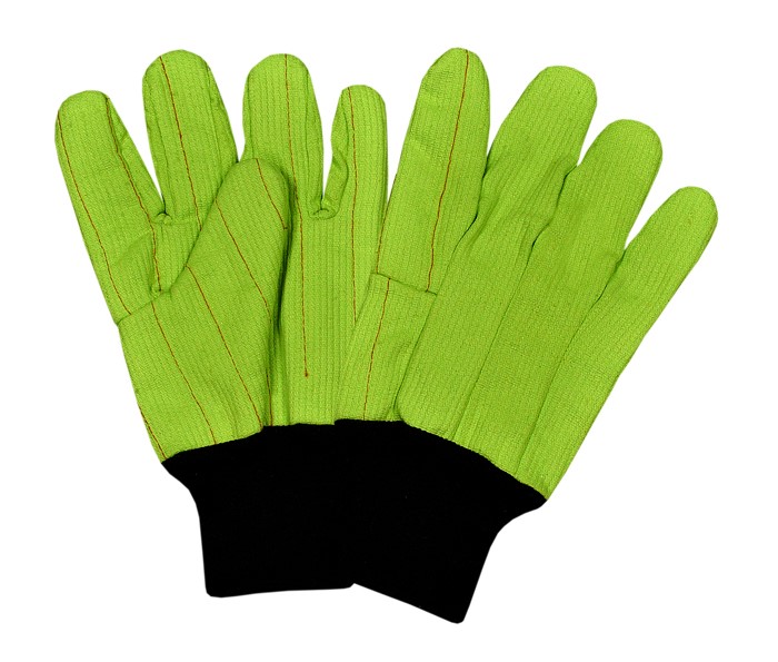 Lime Green Corduroy Double Palm Gloves With Knitted Wrist