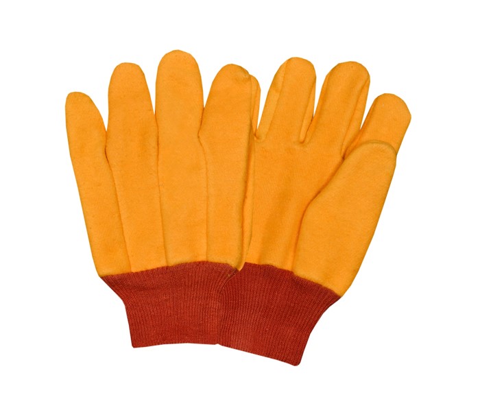 Orange Chore Gloves Single Ply With Red Knitted Wrist